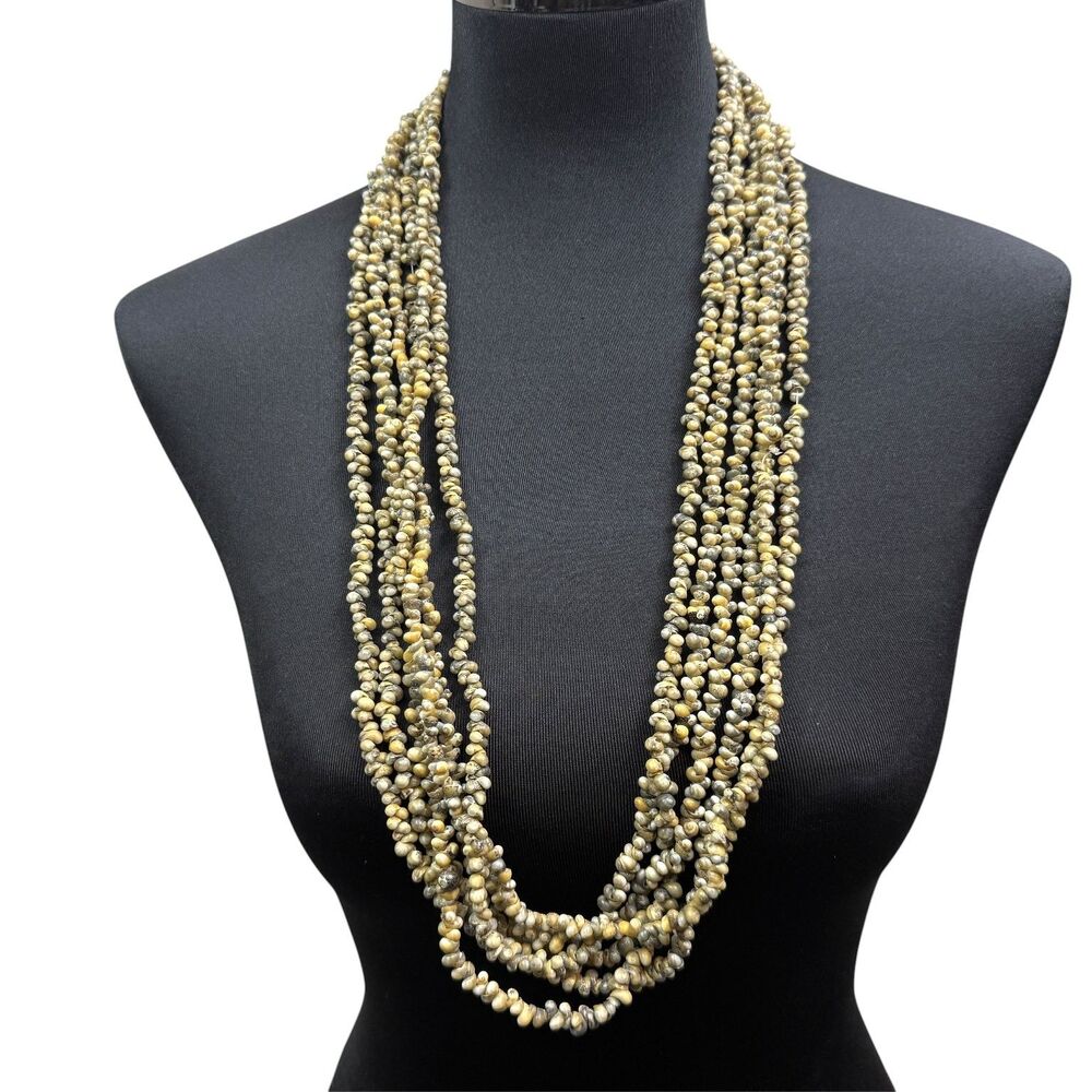 Vintage Multi-Strand Puka Shell Necklace Choker Cowrie Beach Hawaiian Style 34"